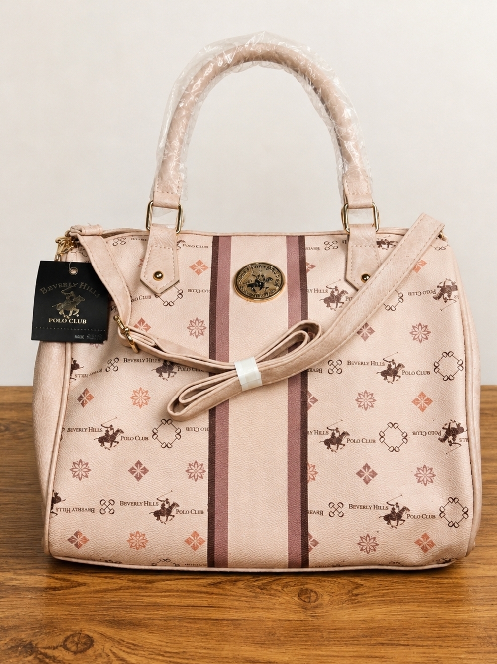 Beverly Hills Polo Club Blush Pink Satchel Crossbody Bag Logo Stripe NWT